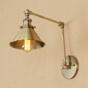 Iron Cone Shade Wall Light Industrial Adjustable Single Light Wall Sconce in Heritage Brass
