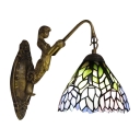 Mermaid Arm Wall Sconce Featured Down Lighting Floral Glass Shade