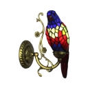 Navy Blue/Red Parrot Wall Lamp Lodge Tiffany Style Stained Glass Decorative Wall Sconce