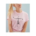 Trendy Letter FAITH Casual Short Sleeve Round Neck Pattern Printed Cotton Tee