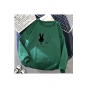 Cozy Cartoon Rabbit Letter Printed Long Sleeve Round Neck Sweatshirt