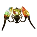 Stained Glass Parrot Wall Light Tiffany Triple Light Sconce Lighting in Multicolor