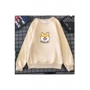 Cute Cartoon Dog Letter SHIBA INU Pattern Long Sleeve Round Neck Loose Sweatshirt