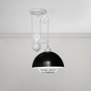 Pulley Dome Shade Suspended Light Industrial Steel Lighting Fixture in Black