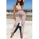 Round Neck Sleeveless Cropped Top Plain Drawstring Waist Pants Sports Pink Co-ords