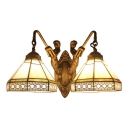Beige Geometric Lighting Fixture Tiffany Style Stained Glass 2 Head Wall Lamp with Mermaid