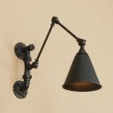 Retro Style Cone Wall Light Small Adjustable Steel Single Light Wall Mount Fixture in Black