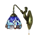Blue Dragonfly Wall Sconce Tiffany Style Stained Glass Wall Lamp for Bathroom