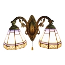 Tiffany Style Geometric Wall Lamp Stained Glass 2 Lights Wall Mount Fixture in Antique Brass