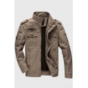 Fashionable High Neck Concealed Zip Closure Flap Pockets Long Sleeves Men's Workwear Jacket