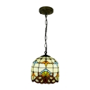Baroque Style Dome Pendant Light Stained Glass 1 Bulb Suspended Light in Multi Color for Foyer