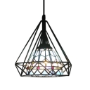 Blue Glass Diamond Cage Hanging Lamp Modern Mediterranean Style 1 Bulb Suspended Light