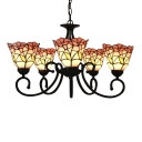 Five-light  Nature Inspired 24 Inch Pink/Blue Stained Glass Tiffany Chandelier Ceiling Light