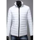 Simple Casual Long Sleeve Plain Stand Collar Zipper Quilted Coat