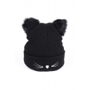 Stylish Winter's New Trendy Cute Cat Printed Knit Black Hat