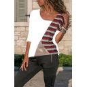 Trendy Striped Patchwork Round Neck Long Sleeve Casual Leisure T-Shirt
