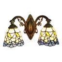 Stained Glass Petal Wall Lighting Tiffany Style 2 Bulbs Wall Mount Fixture in Blue/Pink