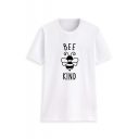 Trendy Modal White BEE KIND Cartoon Print Crew Neck Short Sleeves Casual Tee