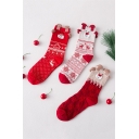 Cute Cartoon Animal Deer Snowflake Christmas Theme Warm Socks Three-Piece Set