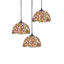 3 Lights Flower Pattern Suspension Light Tiffany Style Stained Glass Art Deco Hanging Lamp