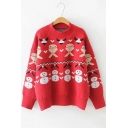 Christmas Series Cute Long Sleeve Mock Neck Snowman Printed Knit Sweater