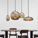Cognac Shade One-Light Ceiling Pendant Light Gold Finish Nordic Style Hanging Light Fixture for Cafe Dining Room