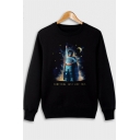 Character Letter SOMETHING JUST LIKES THIS Printed Long Sleeve Round Neck Black Sweatshirt