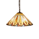 Conical Pendant Light Tiffany Style Stained Glass 2 Bulbs Art Deco Suspended Lamp