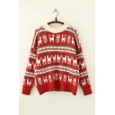Christmas Lovely Cartoon Deer Pattern Crewneck Long Sleeve Warm Sweater