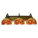 Sunflower Lighting Fixture Tiffany Country Style Stained Glass Triple Wall Light with Curved Arm