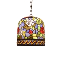 Stained Glass Rose Suspended Light Vintage Single Light Pendant Light in Multi Color