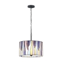 1 Light Drum Suspended Lamp Contemporary Stained Glass Ceiling Pendant Lamp in Purple