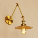Metal Shallow Round Wall Sconce Industrial Adjustable Single Bulb Wall Light in Aged Brass