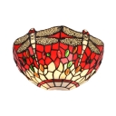 Blue/Red Stained Glass Dragonfly Motif Tiffany Style Sconce Light with Colorful Jewels Accented