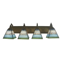 Craftsman Tiffany Pyramid Wall Light Stained Glass 4 Lights Lighting Fixture in Blue/Pink