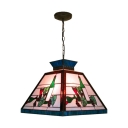 Tiffany Style Lodge Trapezoid Drop Light Stained Glass Suspended Light in Multicolor for Bar
