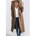 Winter's Classic Notched Lapel Collar Long Sleeve Open Front Solid Woolen Overcoat