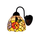 Dragonfly/Flower Wall Lamp Traditional Tiffany Style Stained Glass Wall Sconce in Multicolor