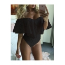 Sexy Off The Shoulder Short Sleeve Ruffle Front Lace Bodysuit