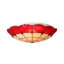Lotus Shape Red Stained Glass Tiffany Flush Mount Ceiling Light 3 Sizes for Option