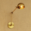Brass Finish Dome Wall Lamp Retro Style Adjustable Metal Single Bulb Wall Light Sconce