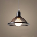 Scalloped Ceiling Pendant Lamp Retro Style Wrought Iron 1 Light Hanging Lamp in Black