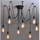 8 Light Edison Bulb LED Multi Light Pendant Black Spider Chandelier for Living Room Restaurant