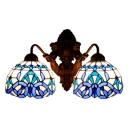 Tiffany Victorian Dome Wall Light Stained Glass 2 Lights Wall Mount Fixture in Blue for Porch