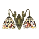 2 Heads Shelly Wall Mount Light Tiffany Style Stained Glass Accent Sconce Light in Multicolor