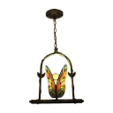 Butterfly Drop Light Tiffany Style Stained Glass 1 Light Suspended Lamp in Multicolor