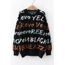 New Fashion All OVER Letter Pattern Crewneck Long Sleeve Comfort Sweater