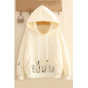 Lovely Cartoon Cat Claw Printed Pocket Long Sleeve Fitted Hoodie