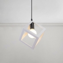 White Finish Open Bulb Hanging Light Vintage Steel Lighting Fixture with Cube Metal Frame