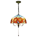 Triple Head Sunflower Suspended Light Tiffany Style Stained Glass Decorative Pendant Lamp